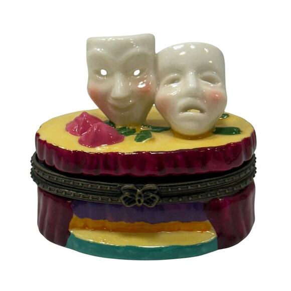 Comedy & Tragedy Hinged Trinket Box. - Picture 1 of 6
